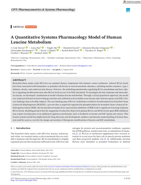First page of A Quantitative Systems Pharmacology Model of Human Leucine Metabolism