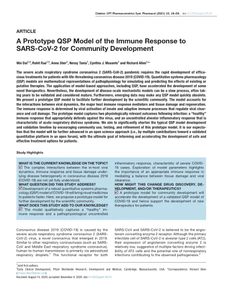 First page of A Prototype QSP Model of the Immune Response to SARS‐CoV‐2 for Community Development